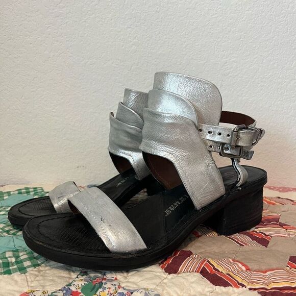 A.S.98 Kipp Ankle Strap Sandal Silver Heeled Strappy Leather Women’s 42 US 10.5 - Picture 1 of 12